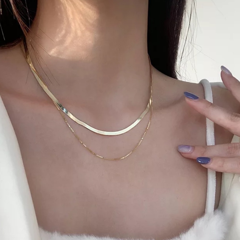 NEW GOLD DOUBLE LAYER 925 STERLING SILVER NECKLACE, NICE NECKLACE, CUTE NECKLACE - Picture 1 of 4